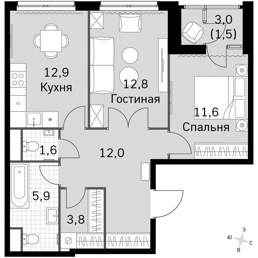 2-к. квартира, 62,1 м², 29/29 эт.