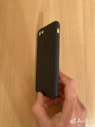 Чехол на iPhone 7/8/se2020 с яблоком матовый синий