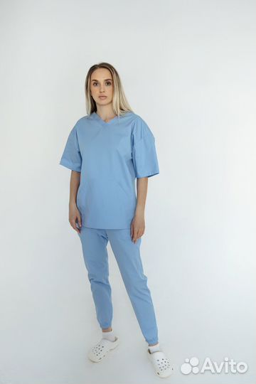Блуза медицинская женская, голубая, 44-46