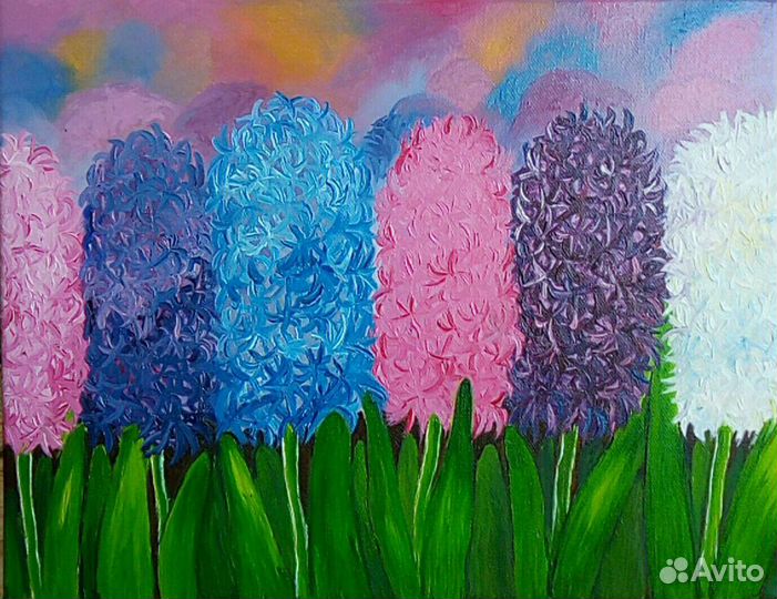 Интерьерная картина маслом Гиацинты 45*35см