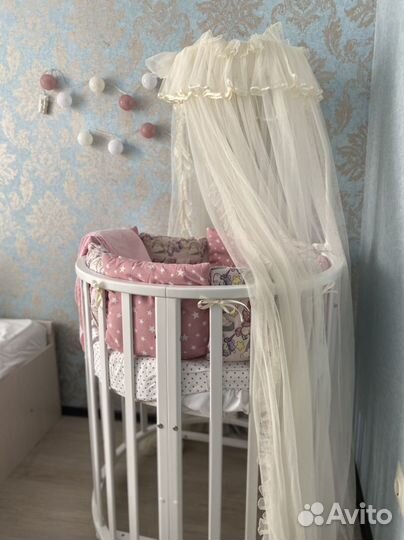 Кроватка трансформер овальная детская