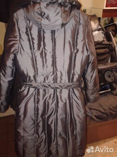 Тёплый р.48-50/XL перламутровый пуховик-пальто