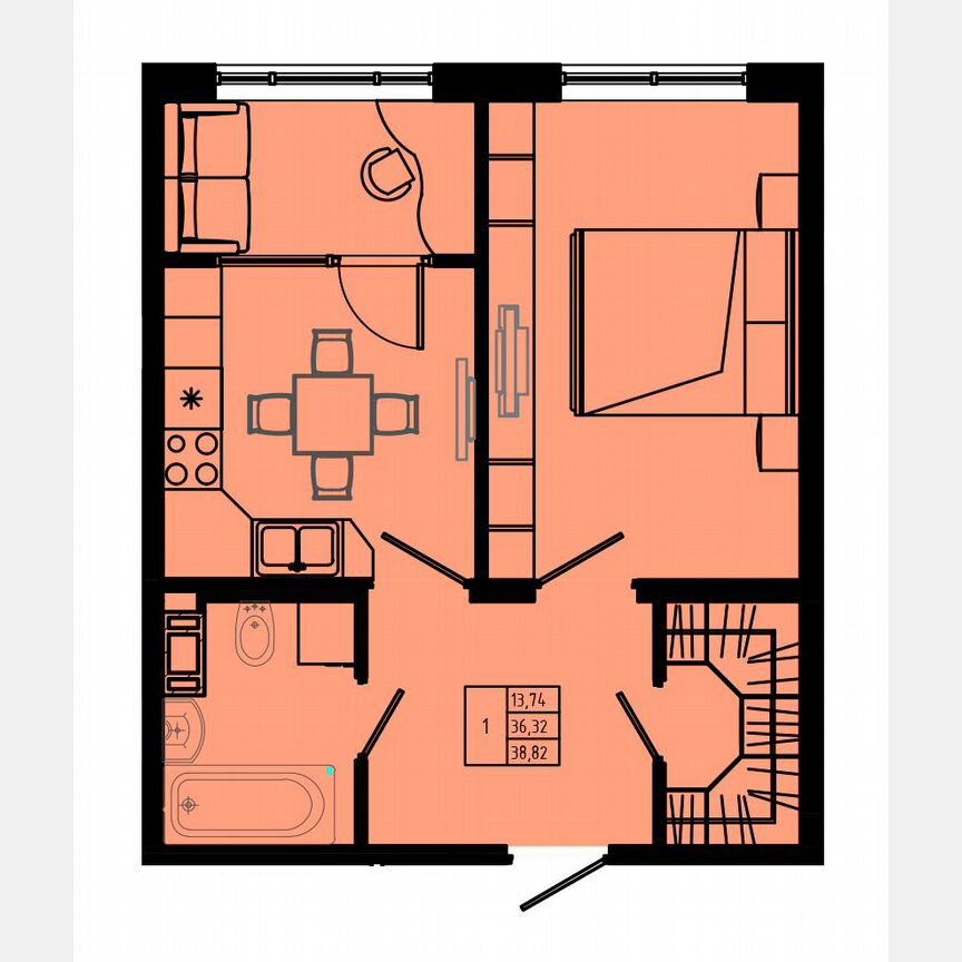 1-к. квартира, 39,5 м², 6/8 эт.