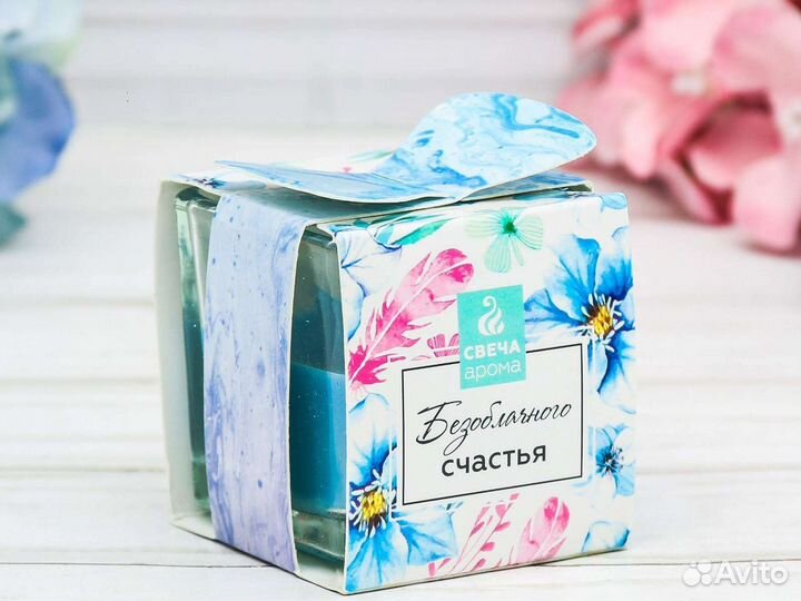 Свеча в квадратном стакане «Безоблачного счастья»