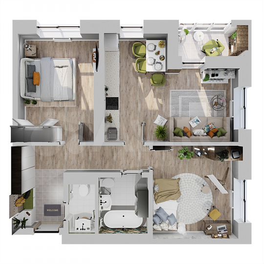 2-к. квартира, 59,1 м², 1/18 эт.