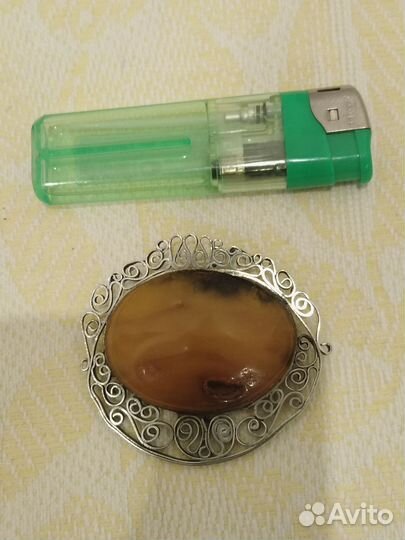 Брошь Янтарь металл Царизм антик