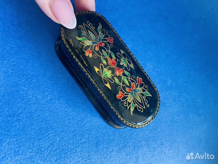 Мини шкатулка роспись на чёрном лаке «Узоры»