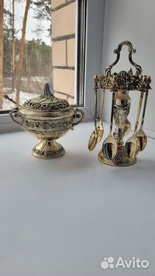 Набор сахарница и ложечки на подставке