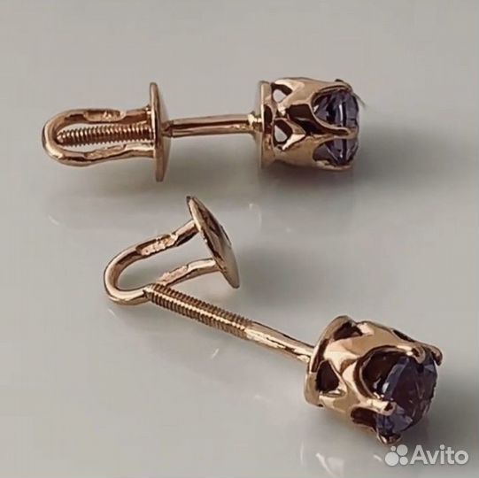 Пуссеты золотые винтаж СССР с корундами