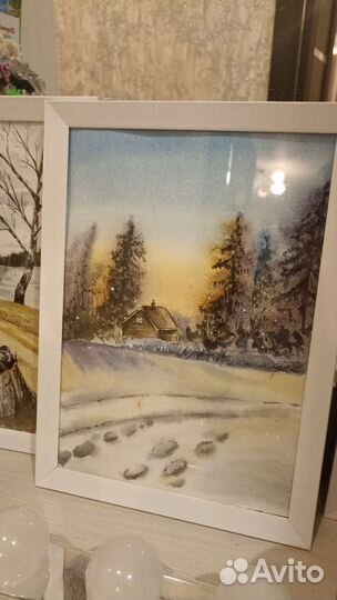 Картина акварелью Зимний лес