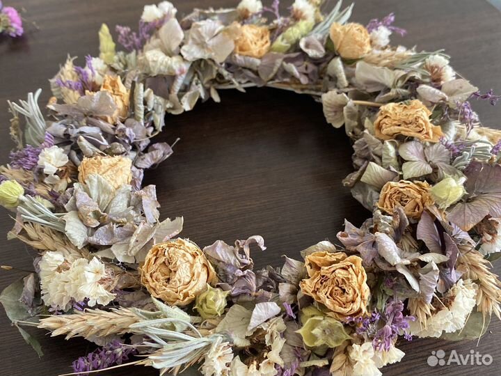 Интерьерный венок из гортензии и роз 35+ см