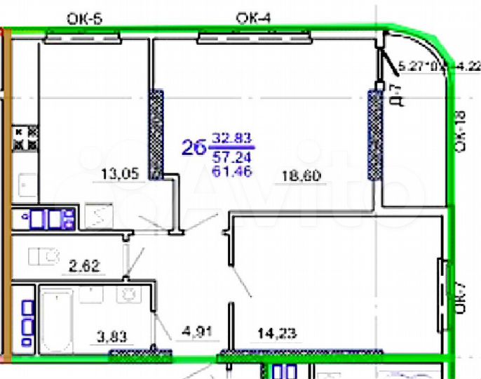 2-к. квартира, 65 м², 1/16 эт.