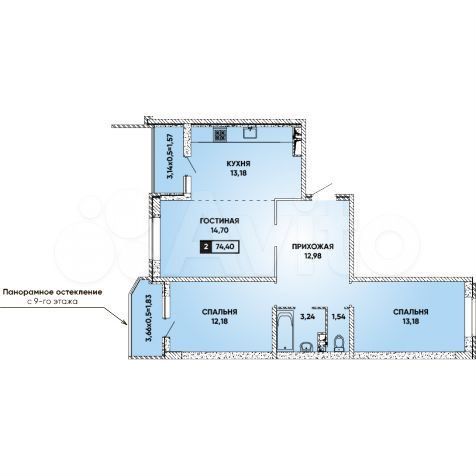 3-к. квартира, 75 м², 5/22 эт.