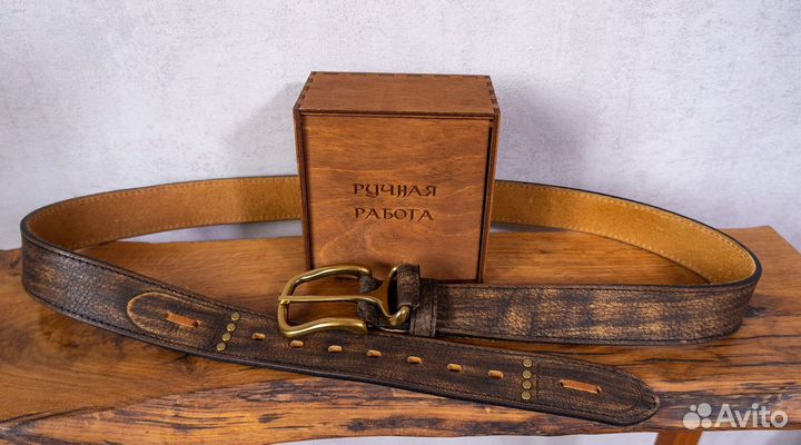 Крафтовый ремень из Натуральной Кожи Буйвола