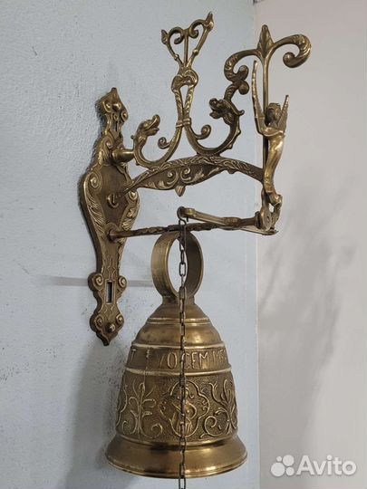 Большой старинный дверной колокольчик, бронза