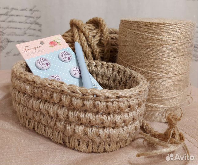 Вязание на заказ крючком корзины джутовые