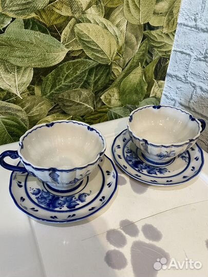 Фарфоровая чайная пара гжель