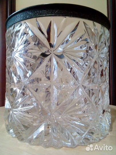 Ваза высокая, хрусталь + мельхиор