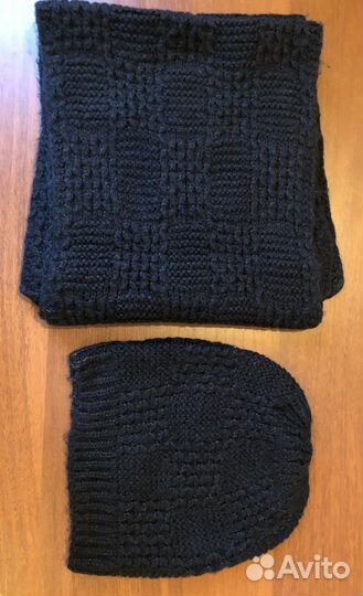 Шапка снуд варежки - серый, шапка, шарф - черный