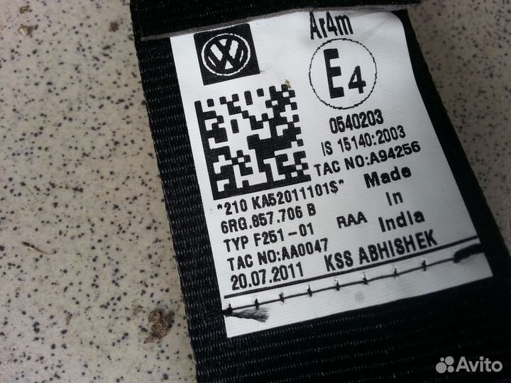 Ремни безопасности Volkswagen polo sedan