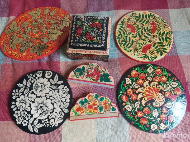 Хохломская роспись панно, салфетницы, шкатулка