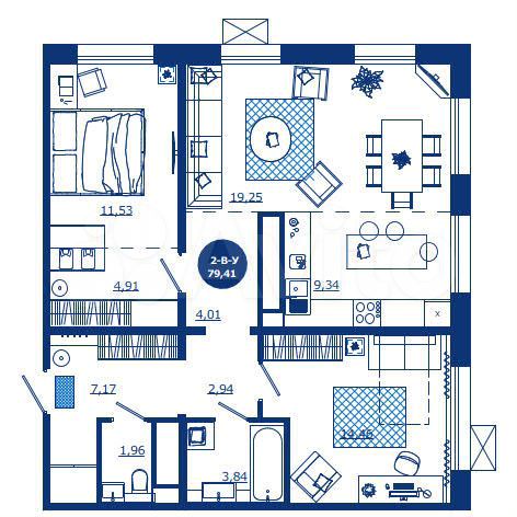 2-к. квартира, 79,4 м², 3/17 эт.