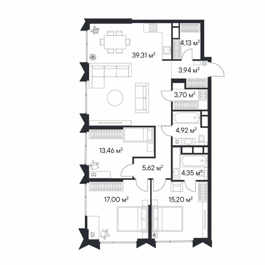 3-к. квартира, 111,7 м², 26/28 эт.
