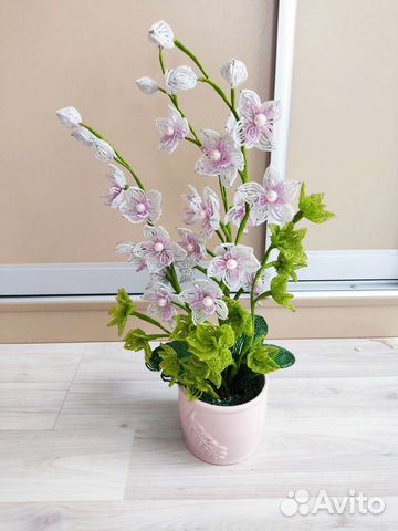 Цветы из бисера, орхидея, на 8 марта