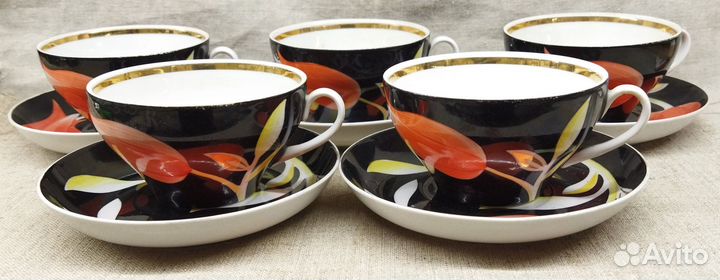 Чайные пары. Тюльпаны на черном. Дулево СССР