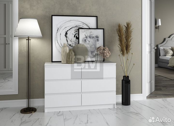 Комод белый/графит без ручек, в наличии