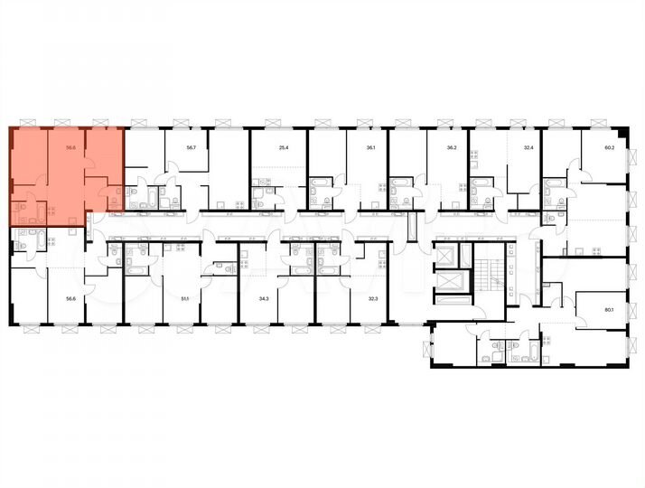 2-к. квартира, 56,6 м², 9/15 эт.