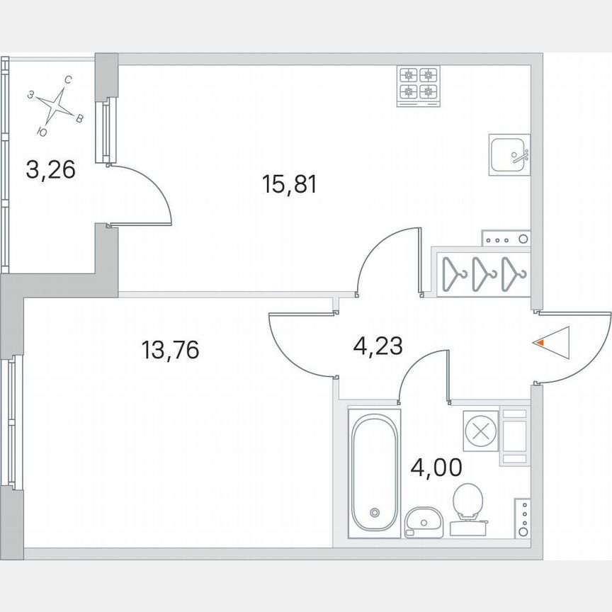 1-к. квартира, 39,4 м², 3/4 эт.