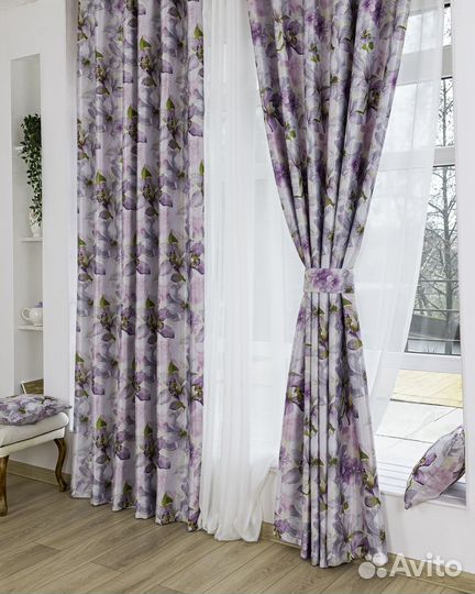 Шторы рогожка Жардин сиреневый новые пошив