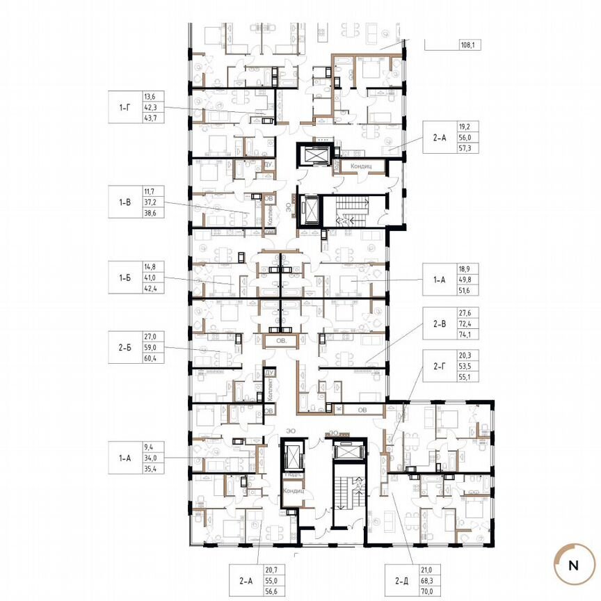 2-к. квартира, 60,4 м², 13/17 эт.