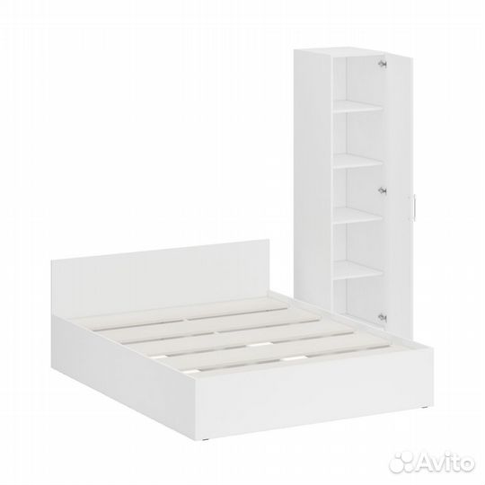 Кровать белая двуспальная 1600 с пеналом Стандарт, цвет белый, спальное место 1600х2000 мм., без мат