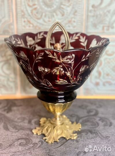Ваза для фруктов цветной хрусталь Германия бронза