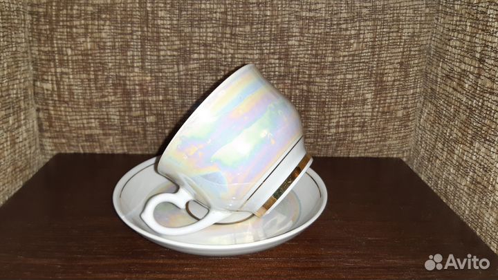 Чайная пара фарфор,перламутр,позолота,СССР,мфз
