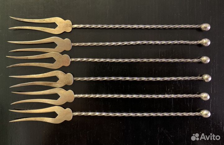 Вилки десертные, серебро 875 пробы, позолота