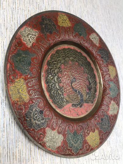 Тарелка ручной работы Павлин латунь Индия