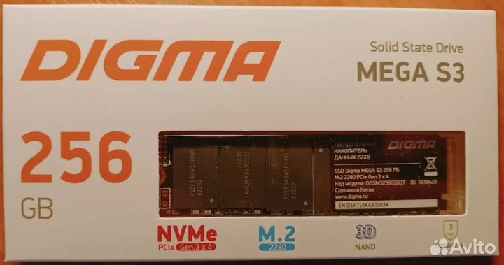 Жесткий диск SSD PCI-E M2 nvme digma 256gb Новый