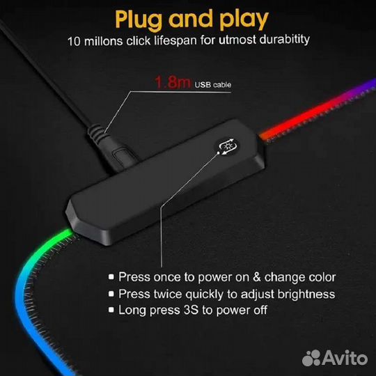 Большой коврик для мышки с светодиодной подсветкой