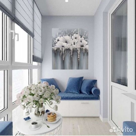 Картина biryukova Белые цветы в золоте с натур.кам