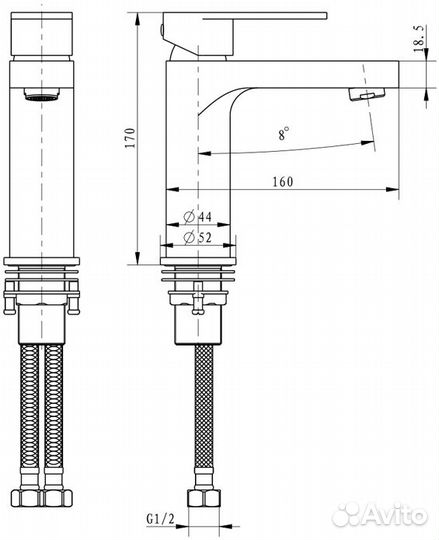 Cмеситель для раковины Hansberge optima H1044C