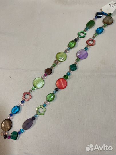 Бусы натулальные голубые, разноцветные