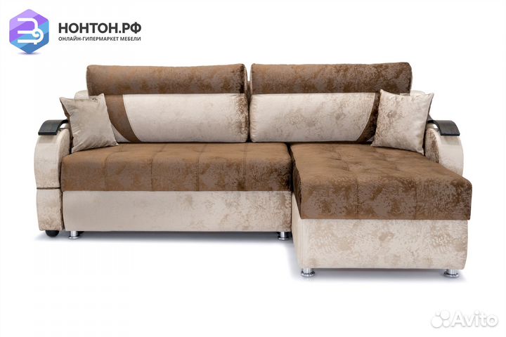 Диван угловой тик-так Дублин светло-коричневый