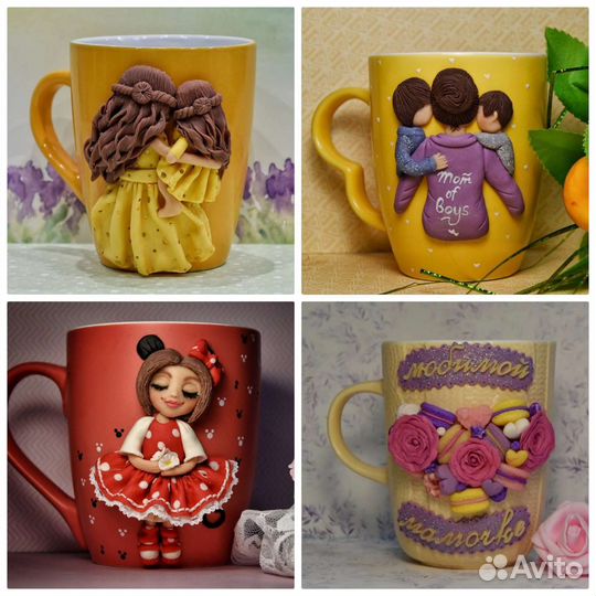 Кружка с декором (полимерная глина) вналичии