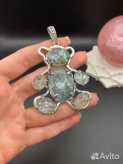 Серебряная подвеска с аквамарином. Мишка