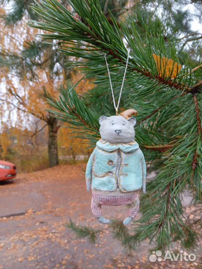Ватная елочная игрушка медведь