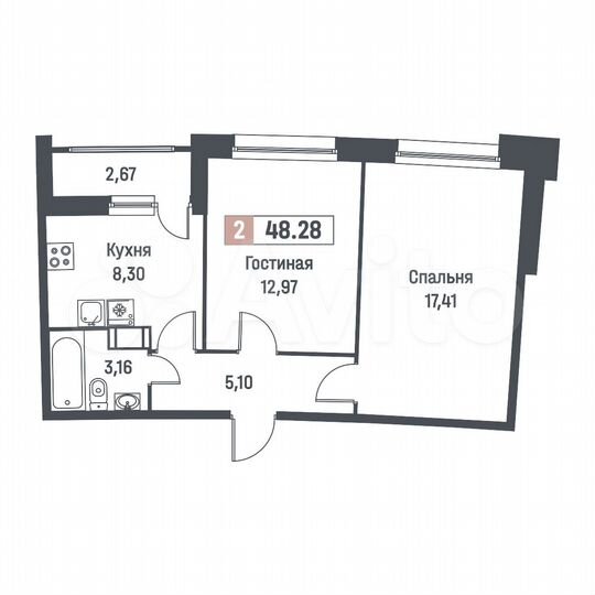 2-к. квартира, 48,3 м², 14/14 эт.