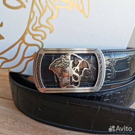 Чёрный мужской ремень Versace 105,110 см